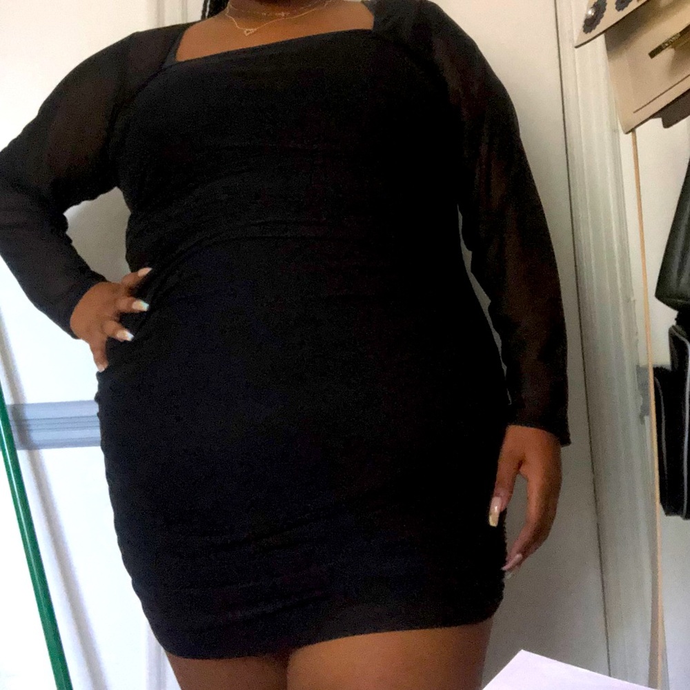 Black Mesh Sleeve Mini Dress
